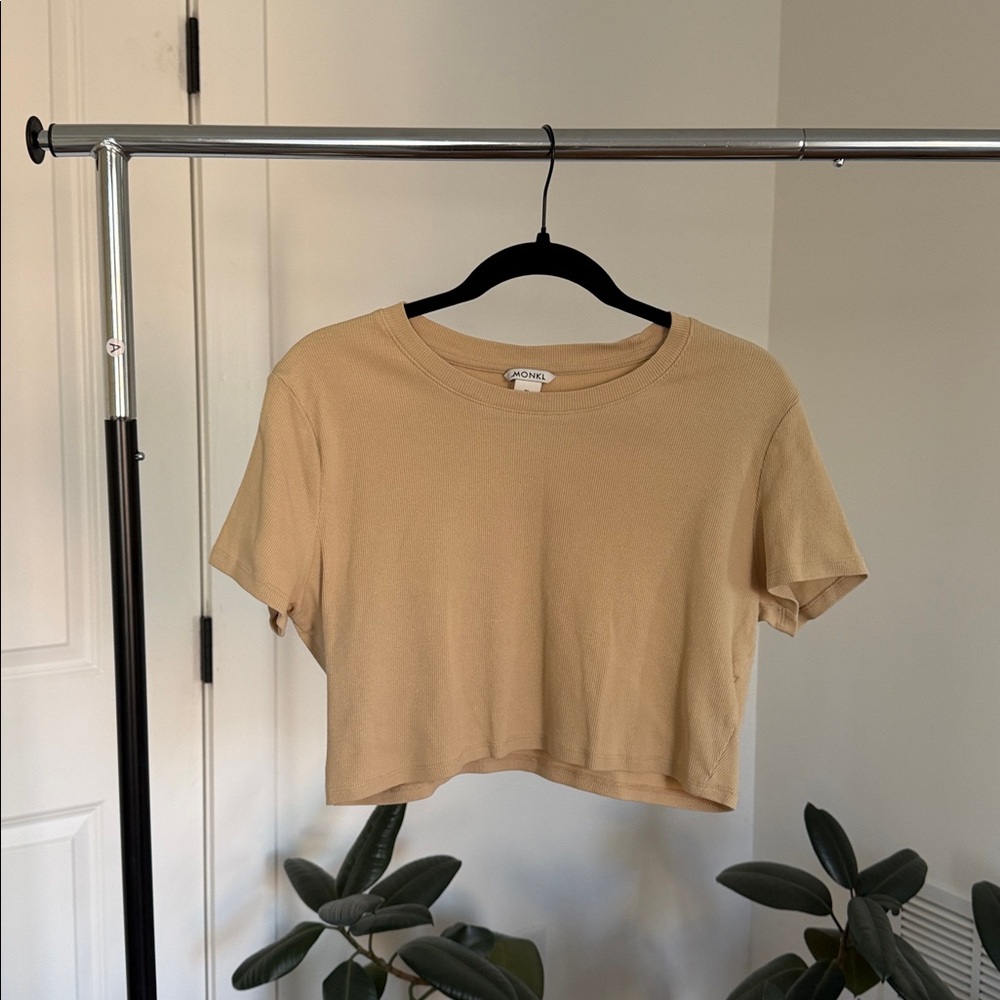 Tan Crop Ribbed Tee - Picture 2 of 6